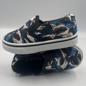 NEW TODDLER Rockport Boys Size 4 Canvas Slip Sneakers On Shark Print Shoes NWOB‎